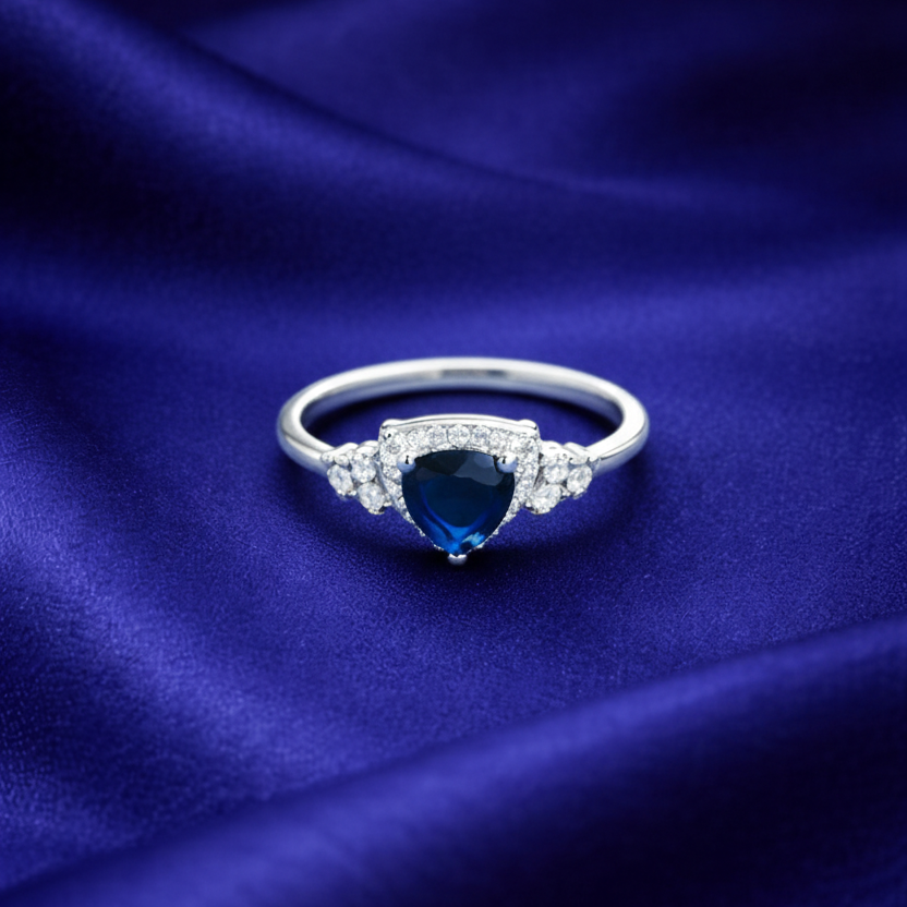 Elegant Silver Heart-Cut Sapphire Blue Stone Ring