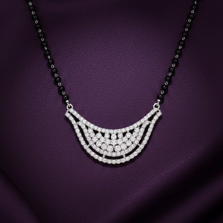 Sparkling Diamond Crescent Mangalsutra in Silver