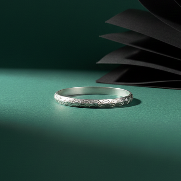 Engraved Sterling Silver Wave Pattern Kada