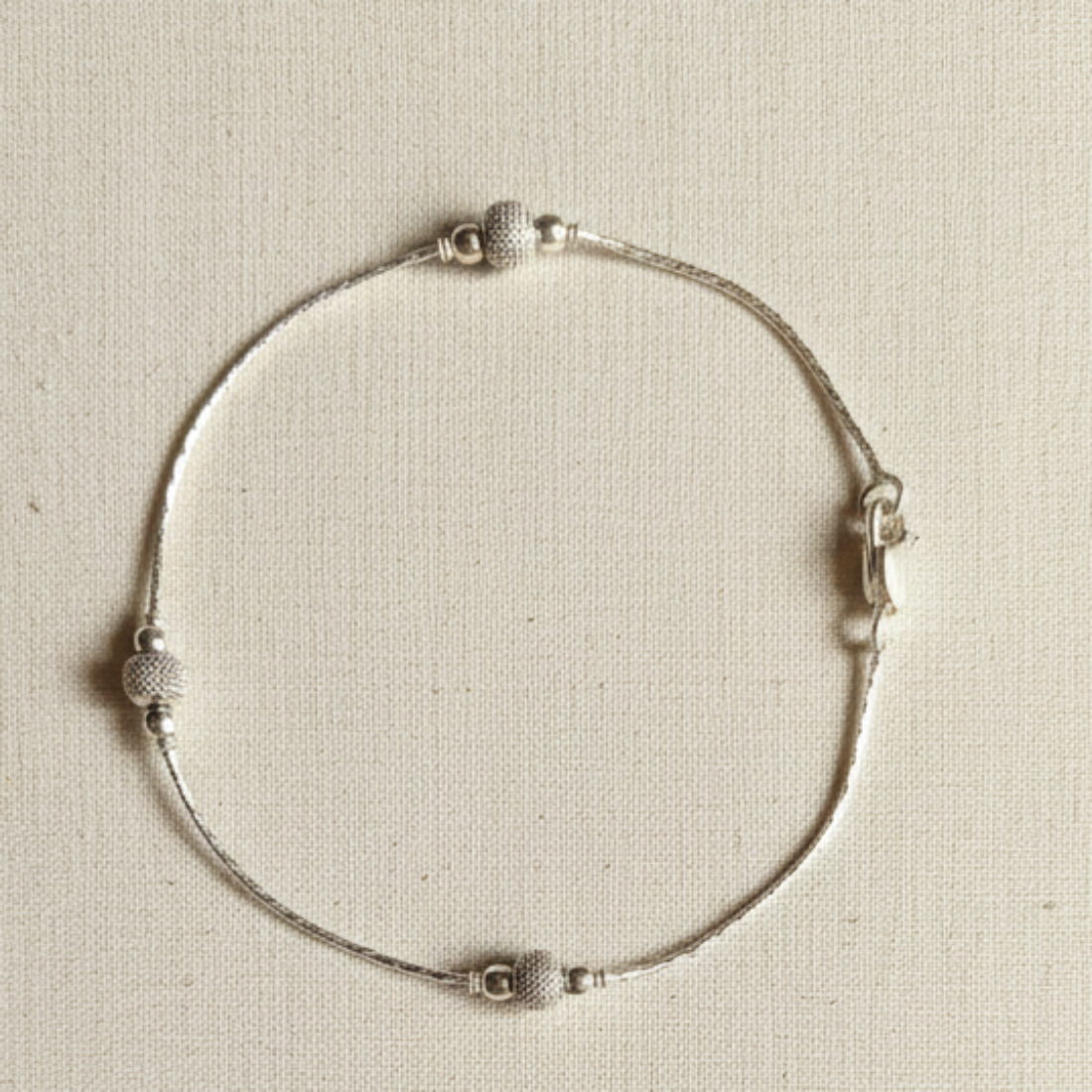Dainty Silver Snake Chain Anklets with Textured Beads