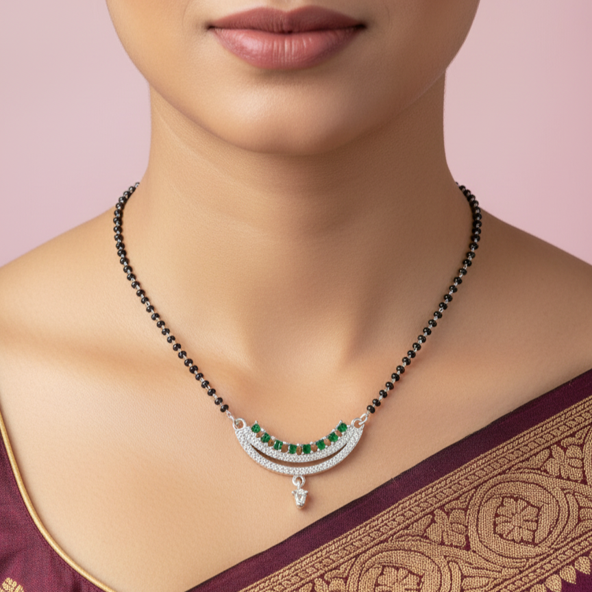 Elegant Emerald Diamond Look Mangalsutra