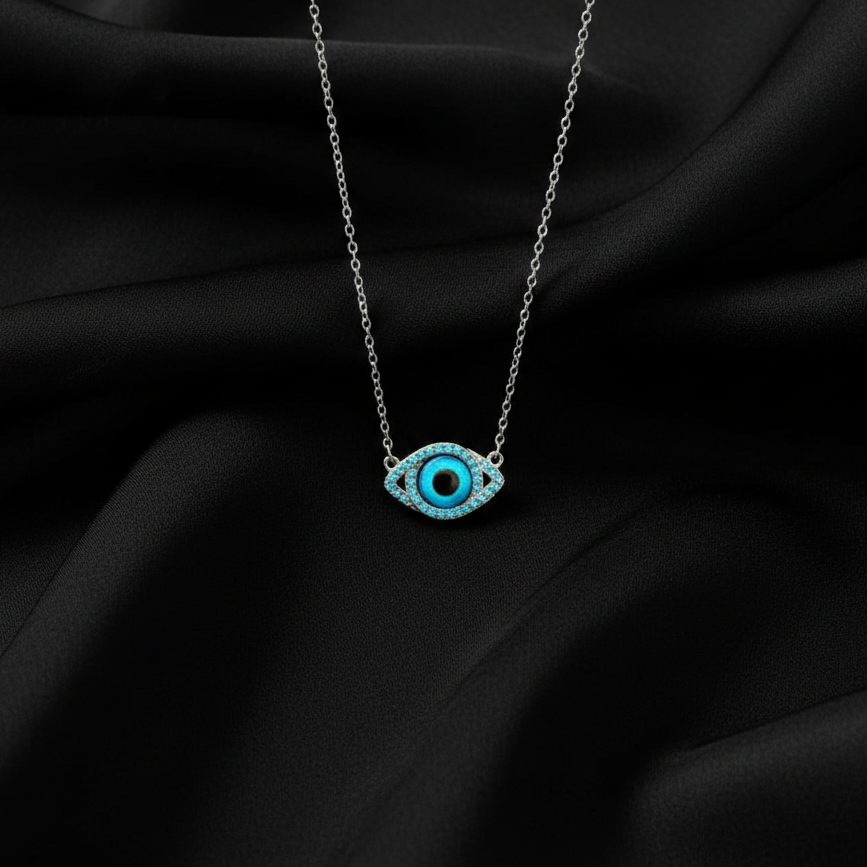 Evil Eye Turquoise Zirconia Pendant Sterling Silver Necklace