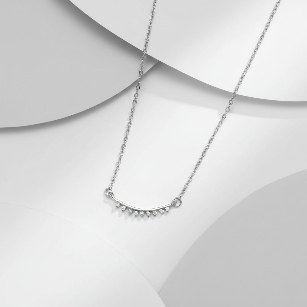 Radiant Crescent Diamond Necklace in 925 Sterling Silver