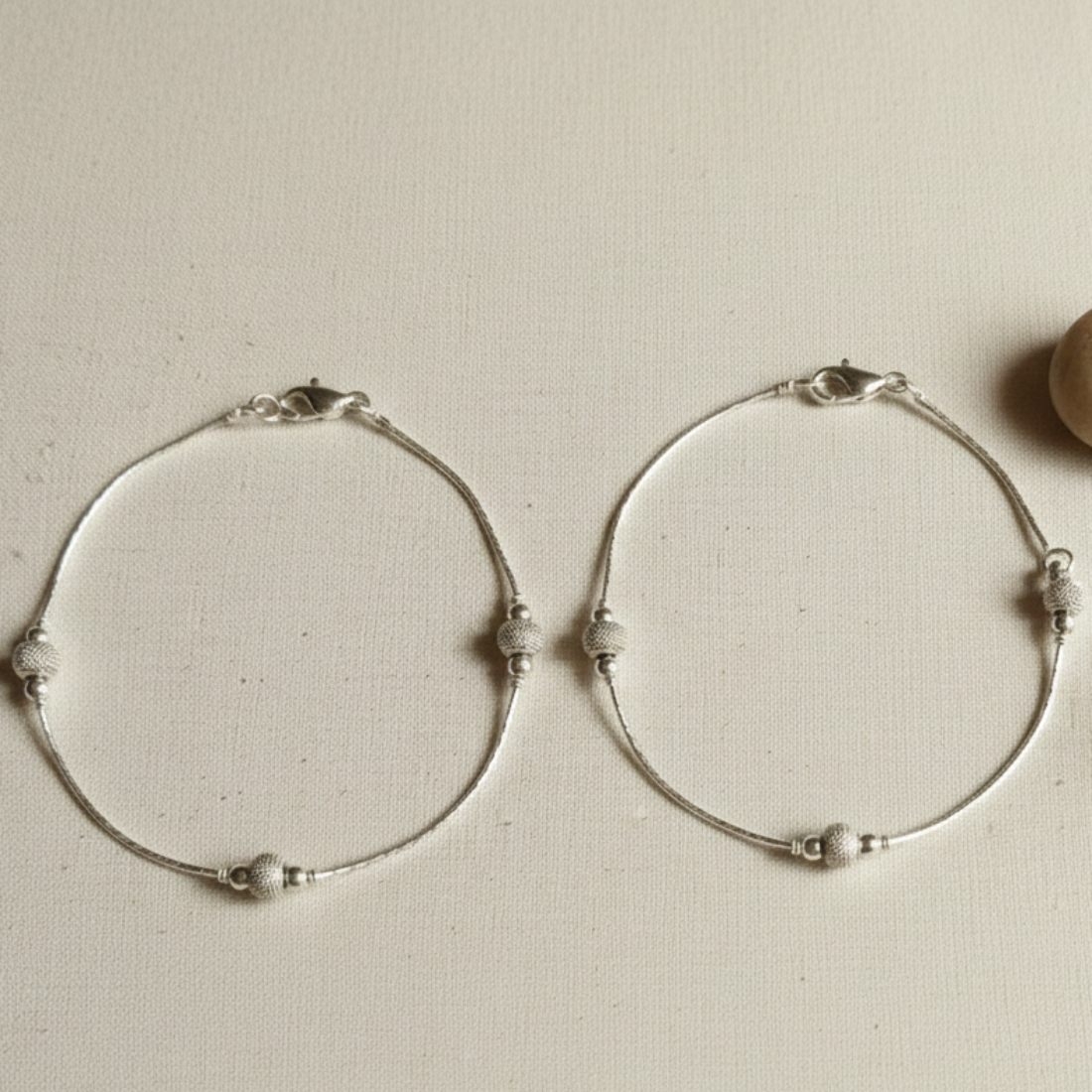 Dainty Silver Snake Chain Anklets with Textured Beads