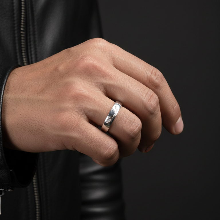 Elegant Silver Deer Antler Adjustable Band Ring