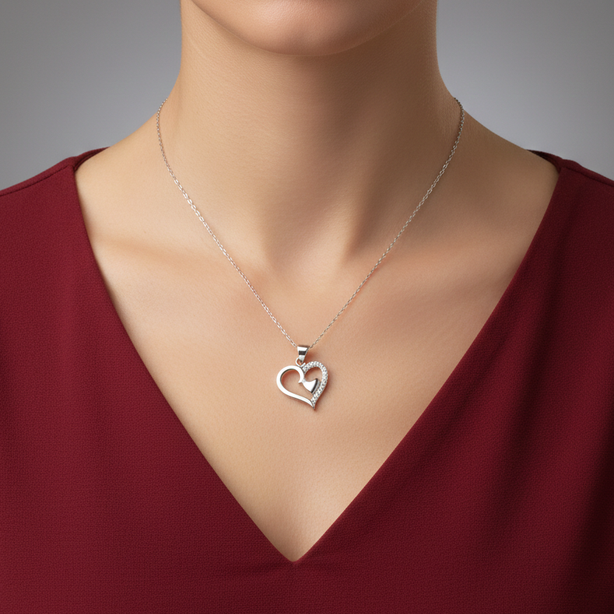 Eternal Love Sterling Silver Double Heart Chain Pendant