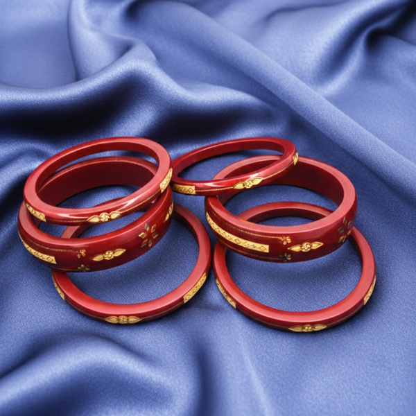Exquisite Red Intricate Gold Work Bangle Set