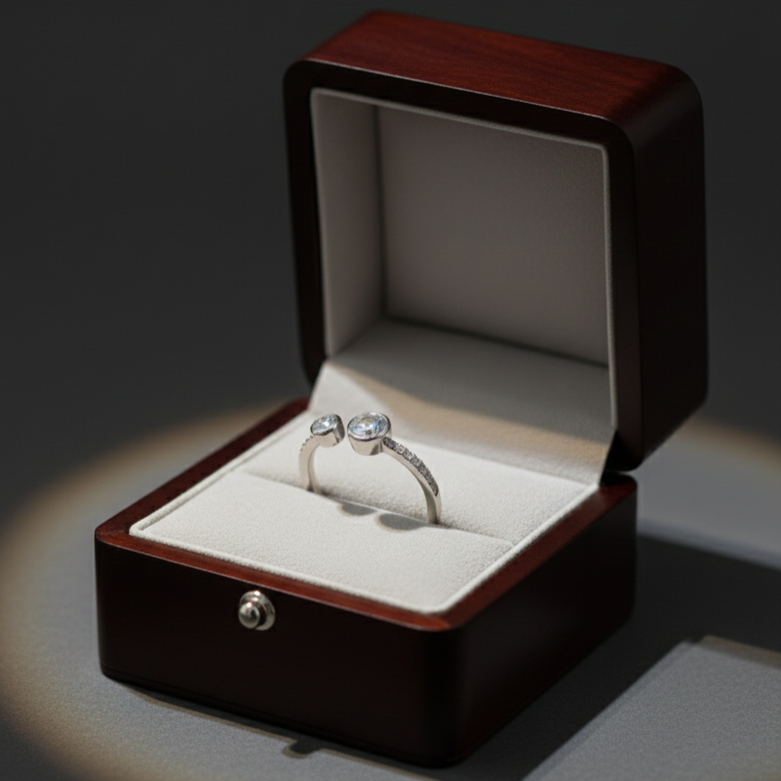 Dazzling Two-Stone Silver Open Cuff Ring