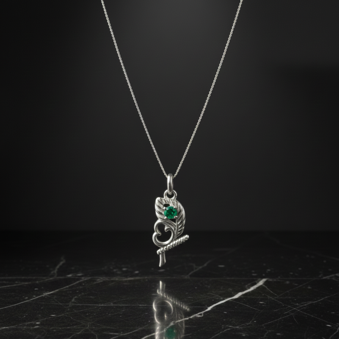 Elegant Sterling Silver Stylized Leaf Pendant with Om and flute