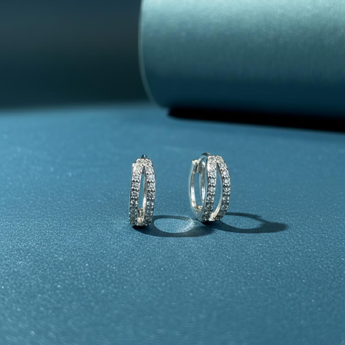 Double Row Diamond Sterling Silver Huggies