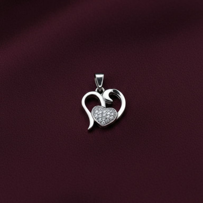 Sterling Silver Diamond-Encrusted Dual Heart Chain Pendant