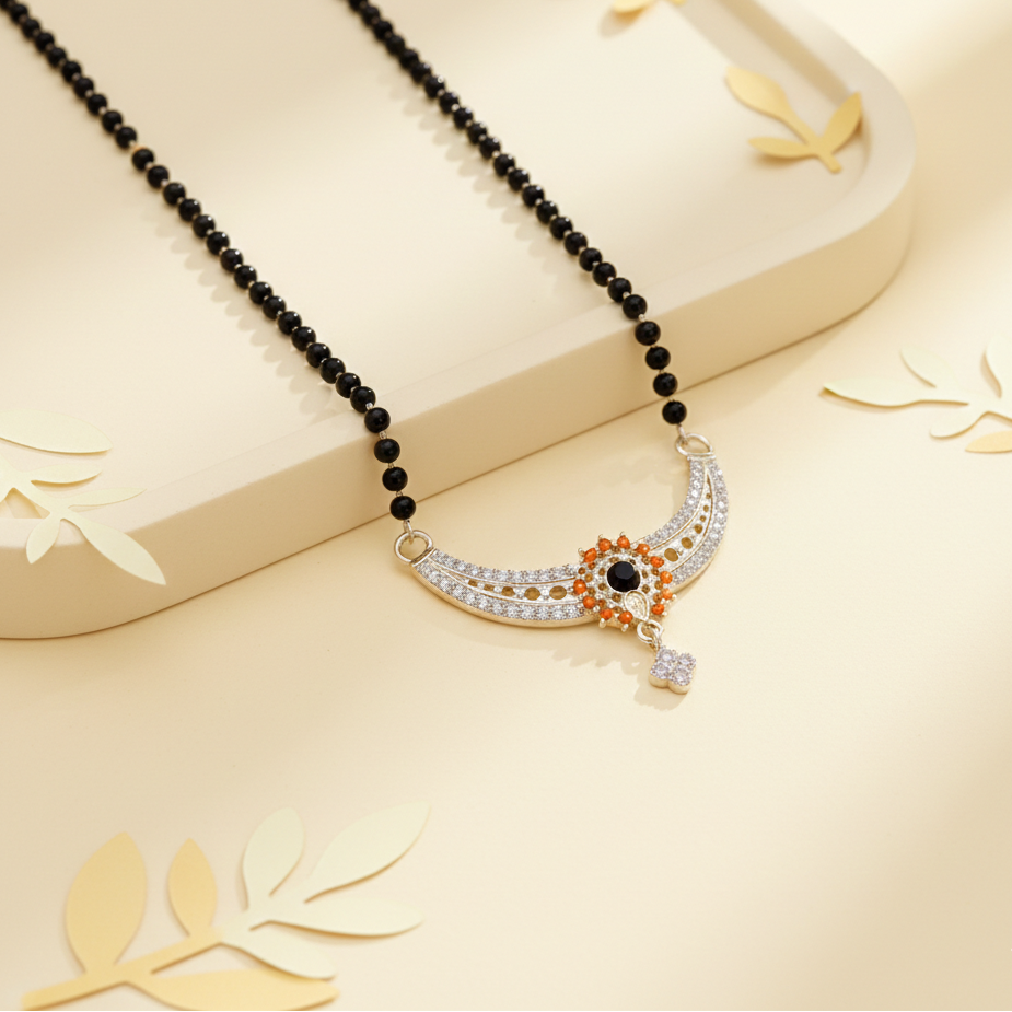 Contemporary Floral Solar Silver Mangalsutra