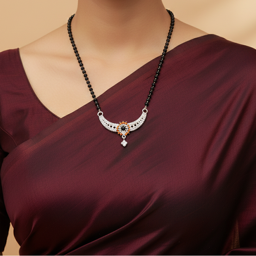 Contemporary Floral Solar Silver Mangalsutra