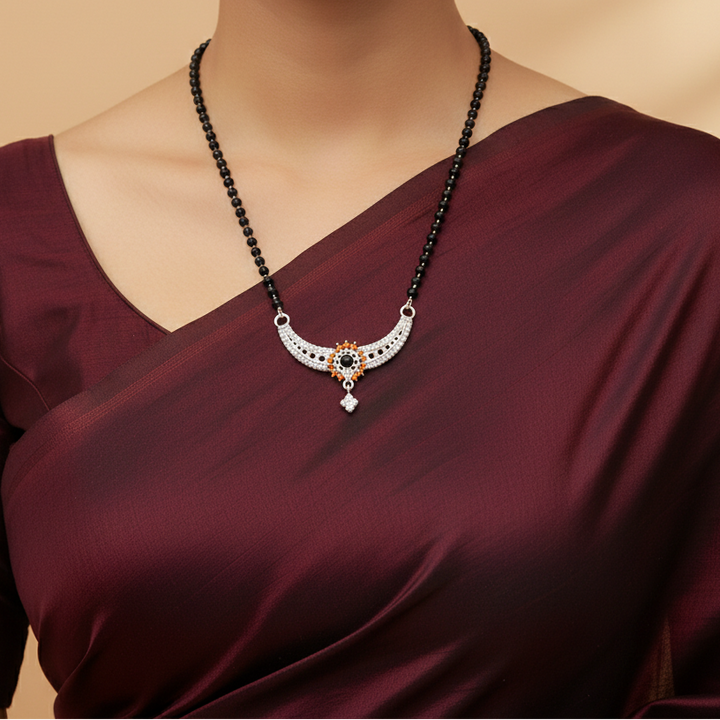 Contemporary Floral Solar Silver Mangalsutra