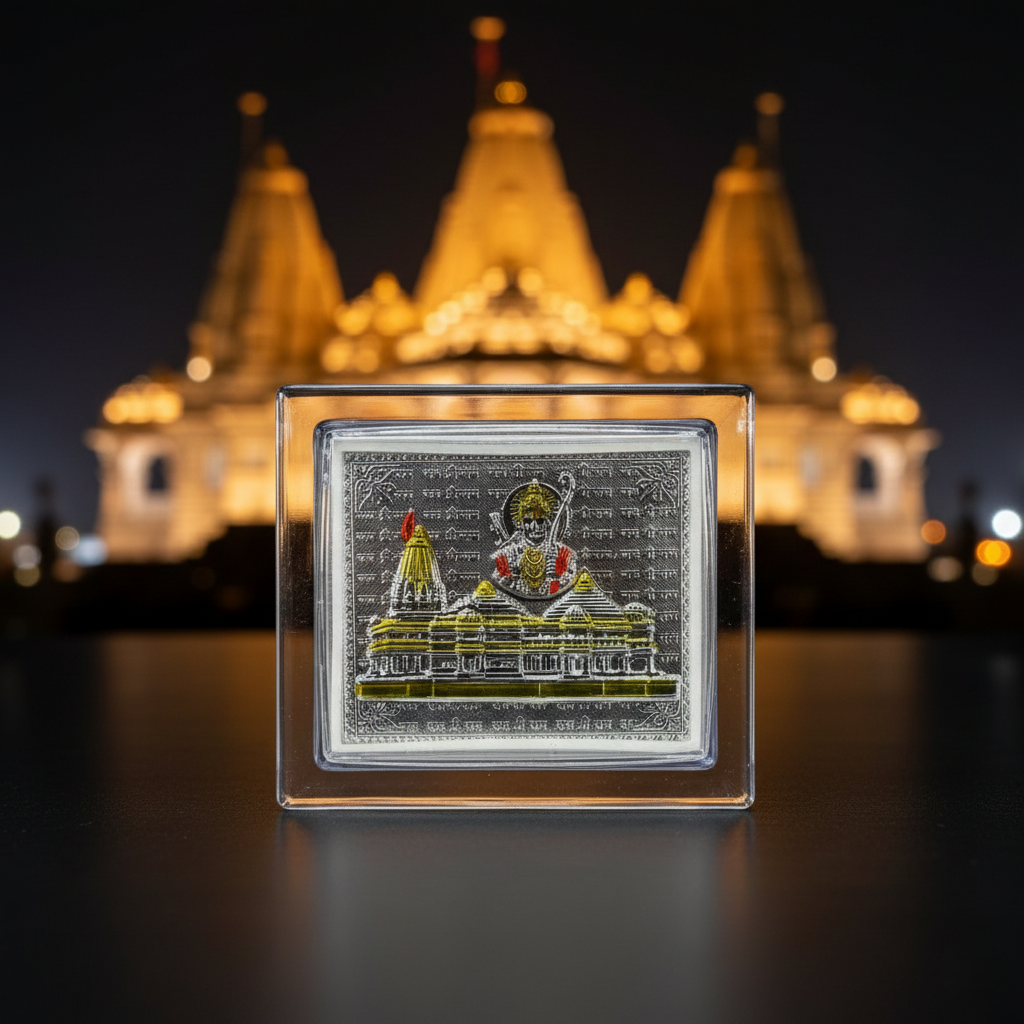Ram Mandir Silver Frame with Lord Ram Idol