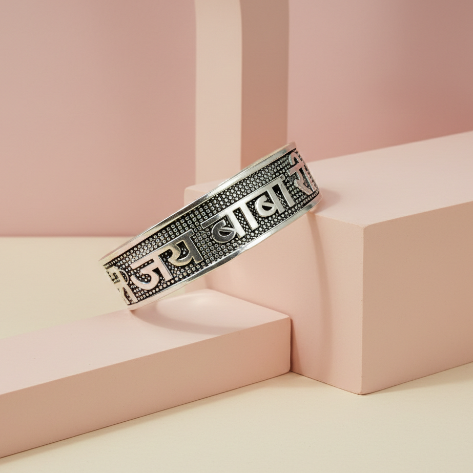 Traditional Oxidized Silver Jai Baba Ri Devotional Kada