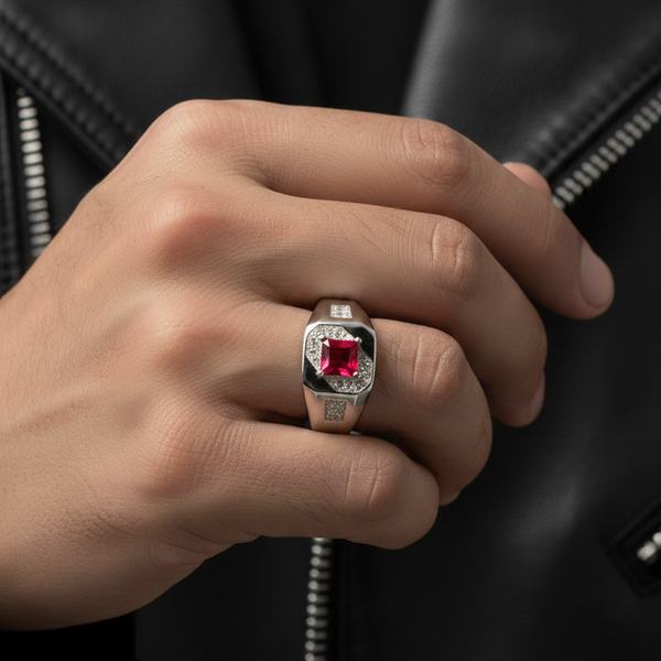 Sterling Silver Ruby Red Signet Ring