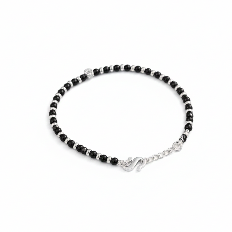 Elegant Black Onyx & Sterling Silver Beaded Nazariya Bracelet