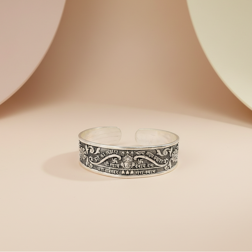 Sacred Khatu Shyam Ji Oxidized Silver Kada