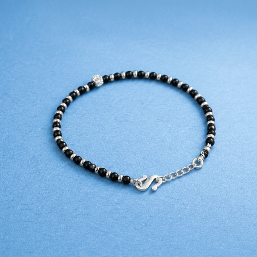 Elegant Black Onyx & Sterling Silver Beaded Nazariya Bracelet