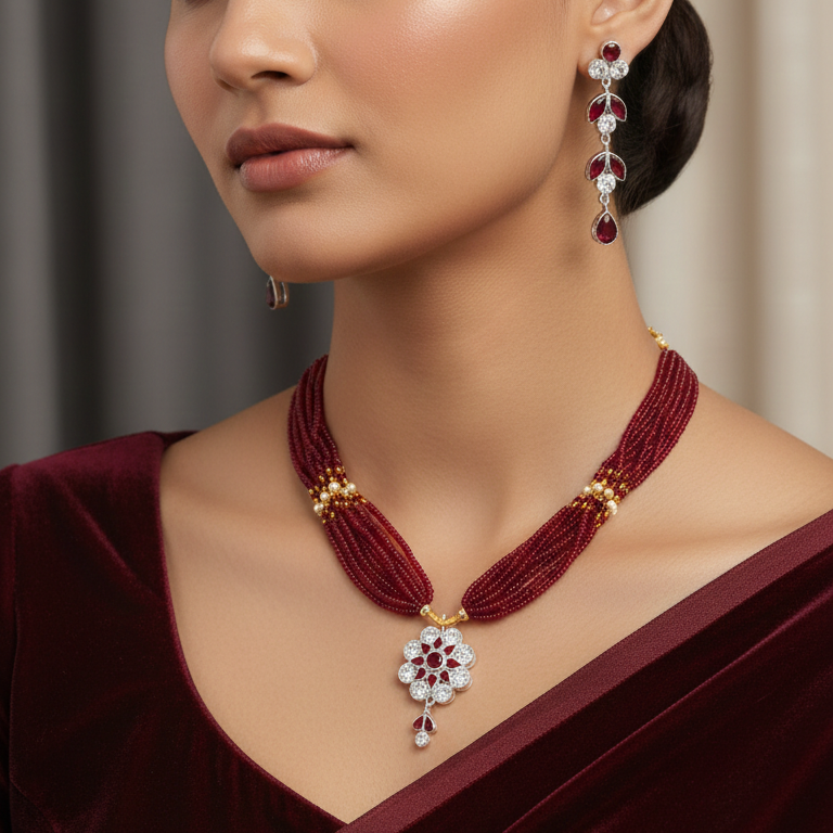 Elegant Floral Crystal and Bead Jewellery Set