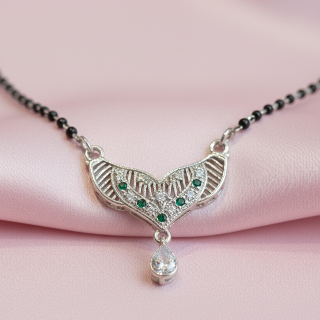 Elegant Silver Emerald Mangalsutra