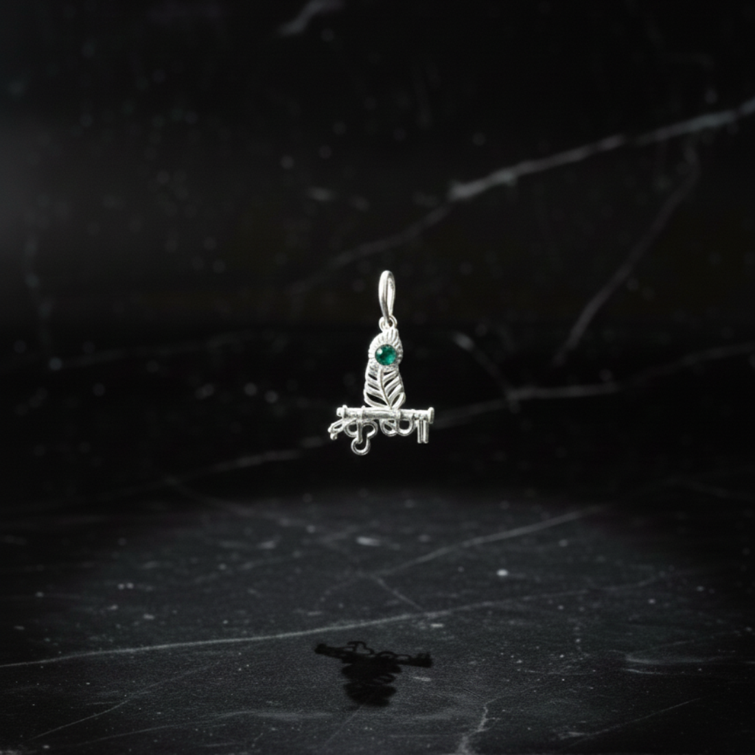 Sterling Silver Krishna Flute and Peacock Feather Pendant
