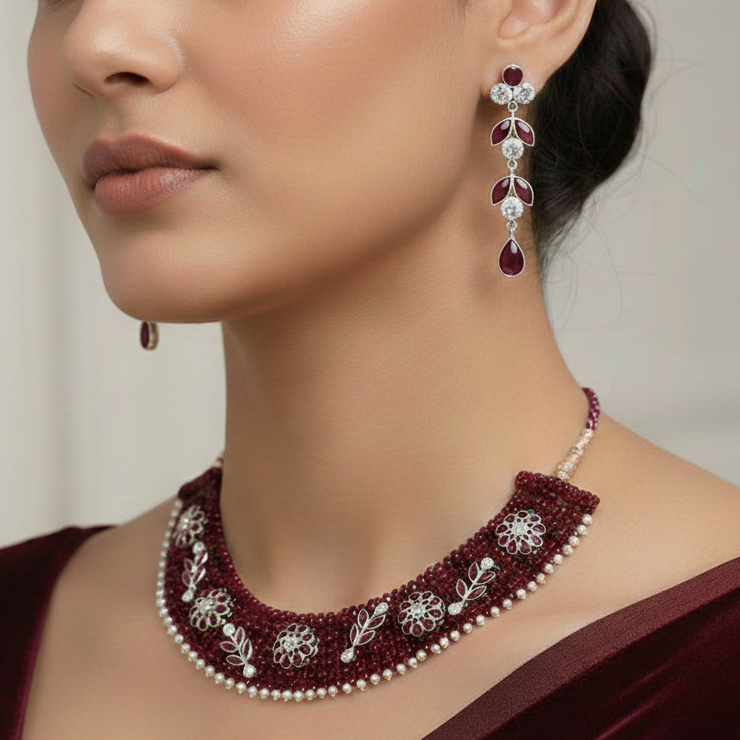 Emerald Beaded Choker with Pearl Border