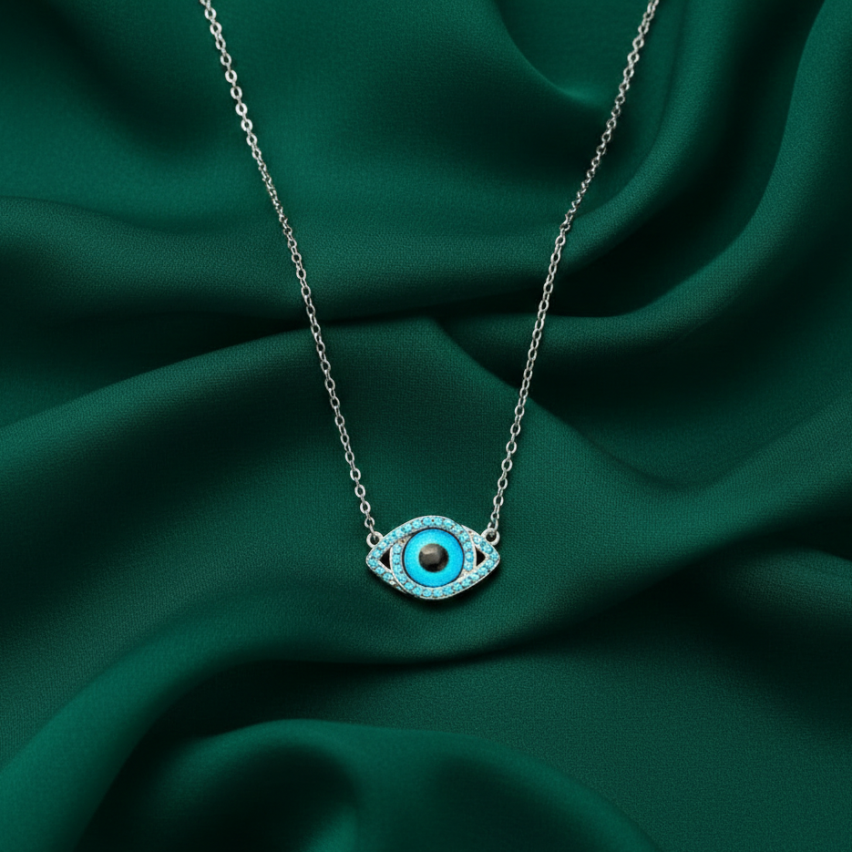 Evil Eye Turquoise Zirconia Pendant Sterling Silver Necklace