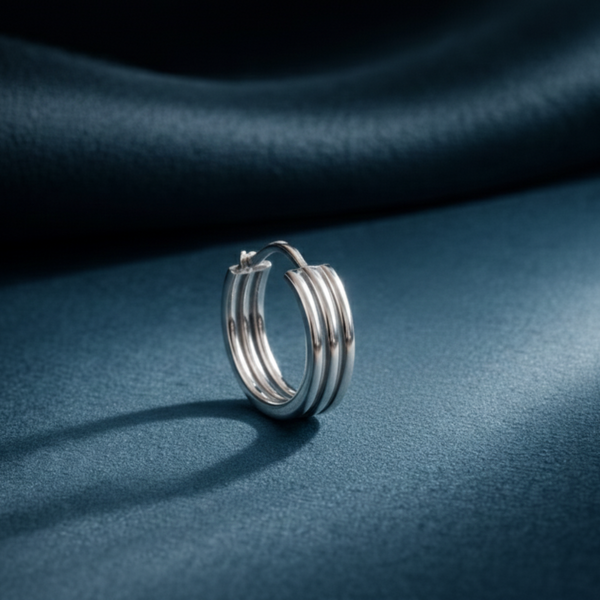 Sterling Silver Huggie Hoop Earrings - Triple Band Design - Balaji Jewellers
