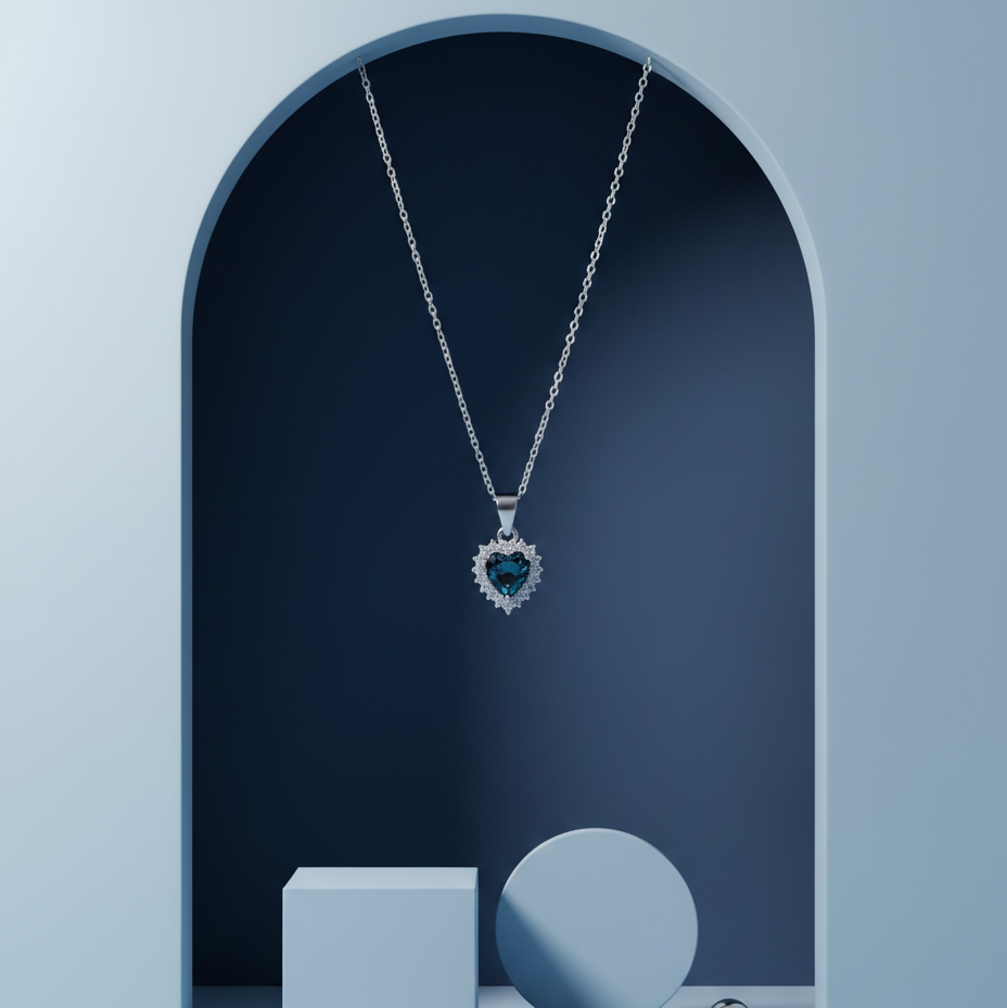 Sparkling Heart London Blue Topaz Sterling Silver Chain Pendent