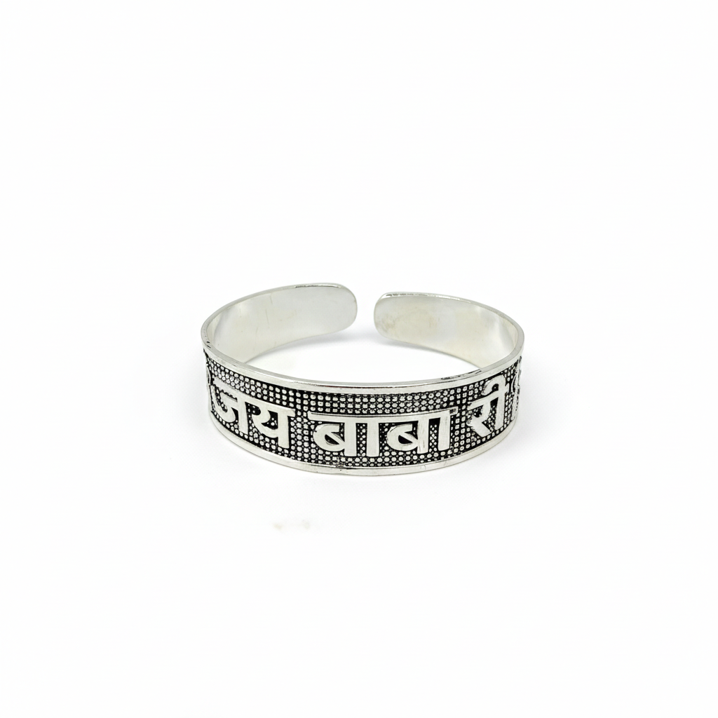 Traditional Oxidized Silver Jai Baba Ri Devotional Kada