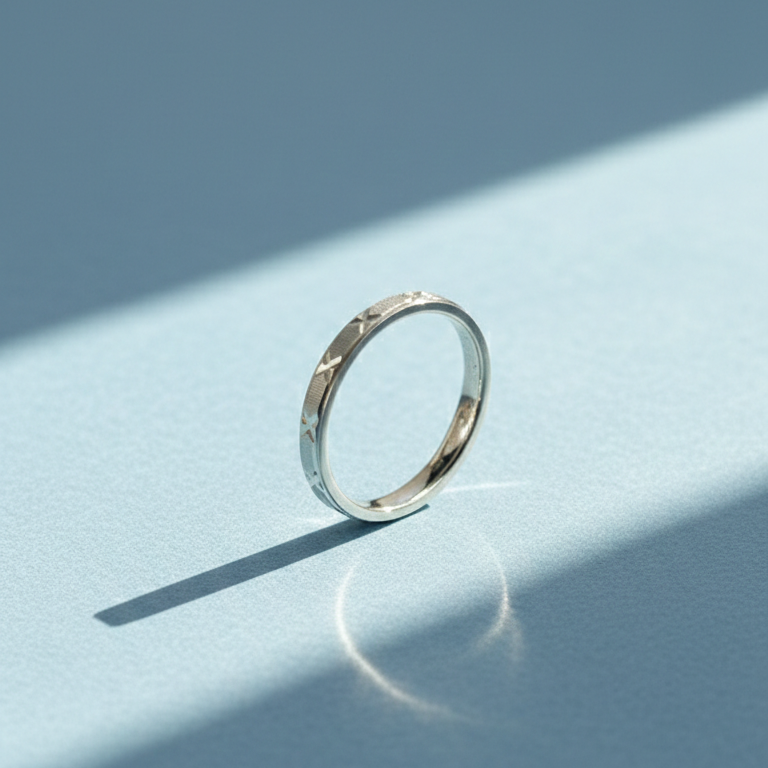 Elegant Silver Textured Band Ring with Cross-Hatch Engraving