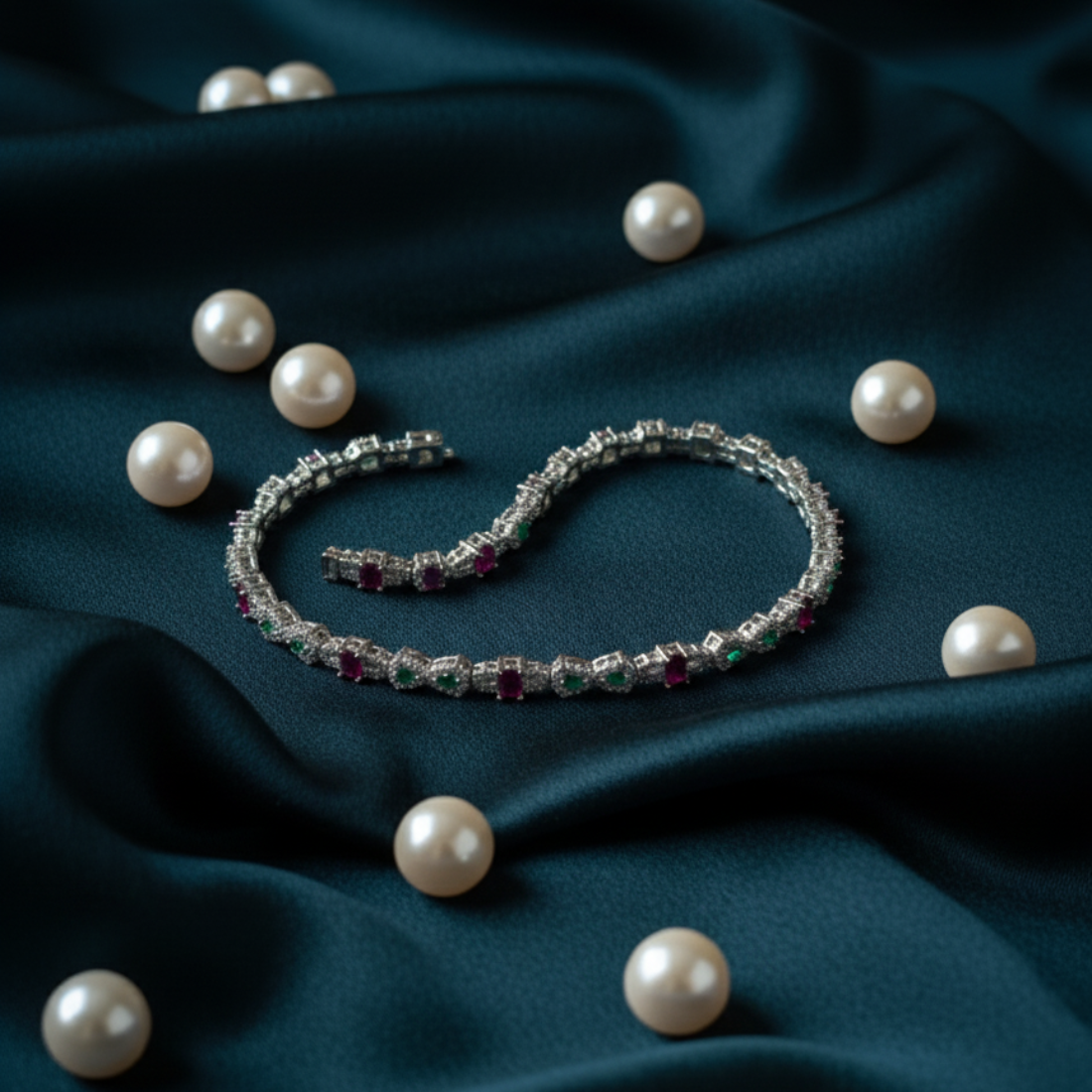 Elegant Ruby and Emerald Diamond Tennis Bracelet