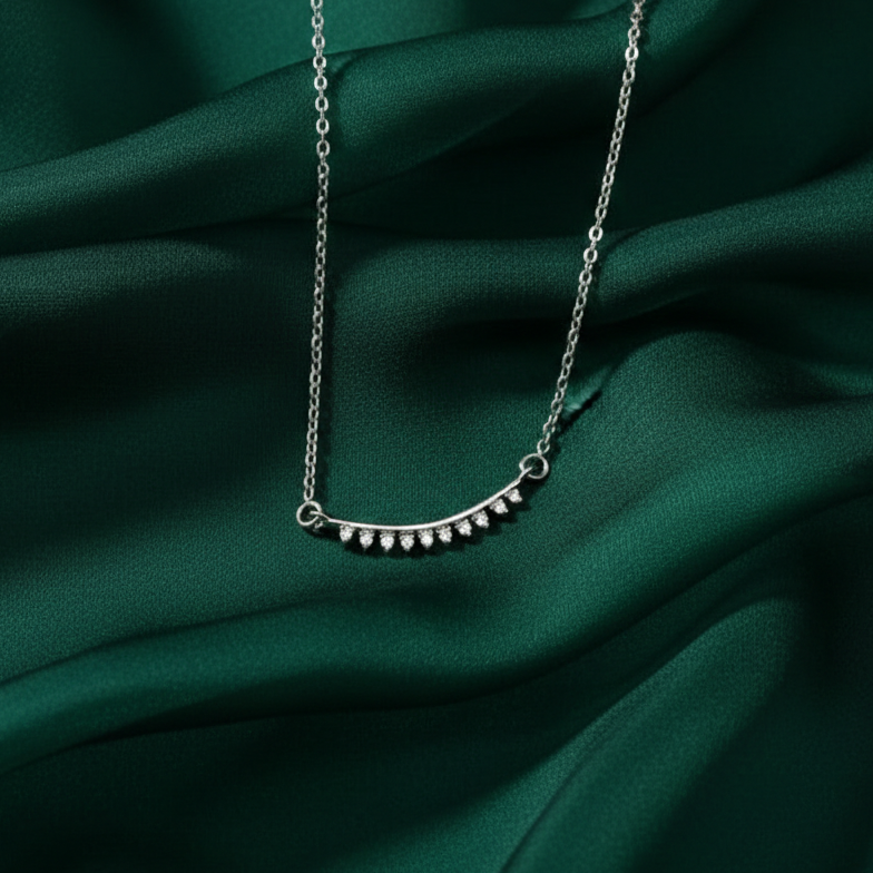 Radiant Crescent Diamond Necklace in 925 Sterling Silver