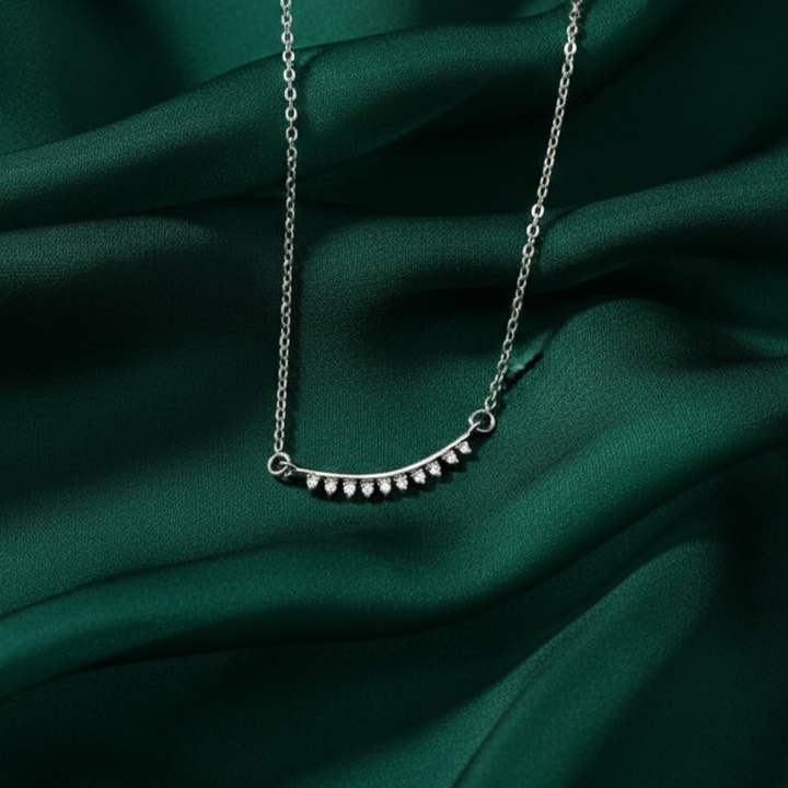 Radiant Crescent Diamond Necklace in 925 Sterling Silver