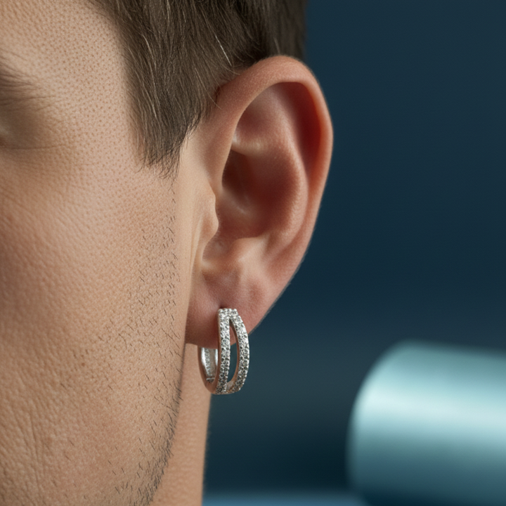 Double Row Diamond Sterling Silver Huggies