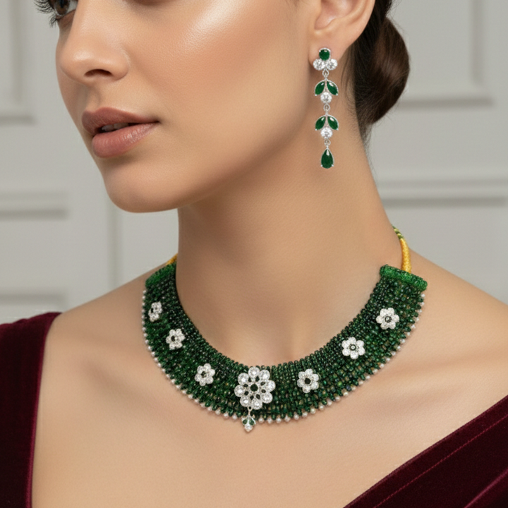 Exquisite Beaded Choker with Diamond