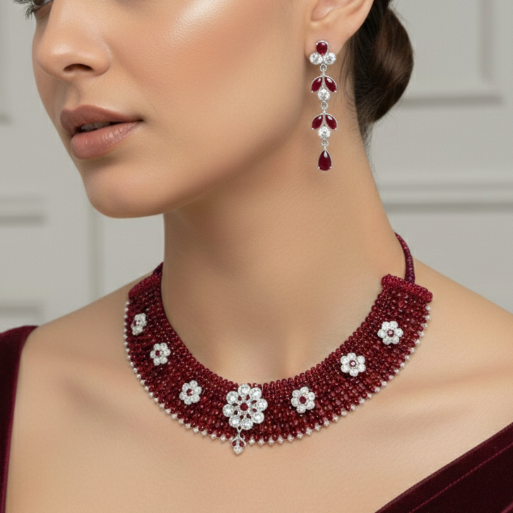 Exquisite Beaded Choker with Diamond