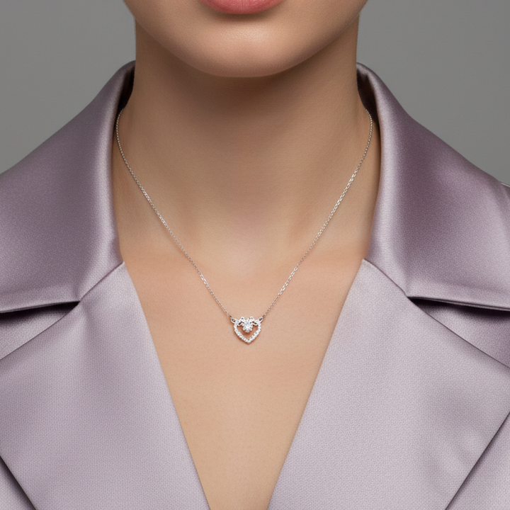 Eternal Love Heart Dancing Stone Silver Necklace