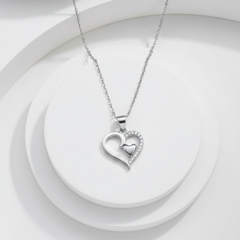 Eternal Love Sterling Silver Double Heart Chain Pendant