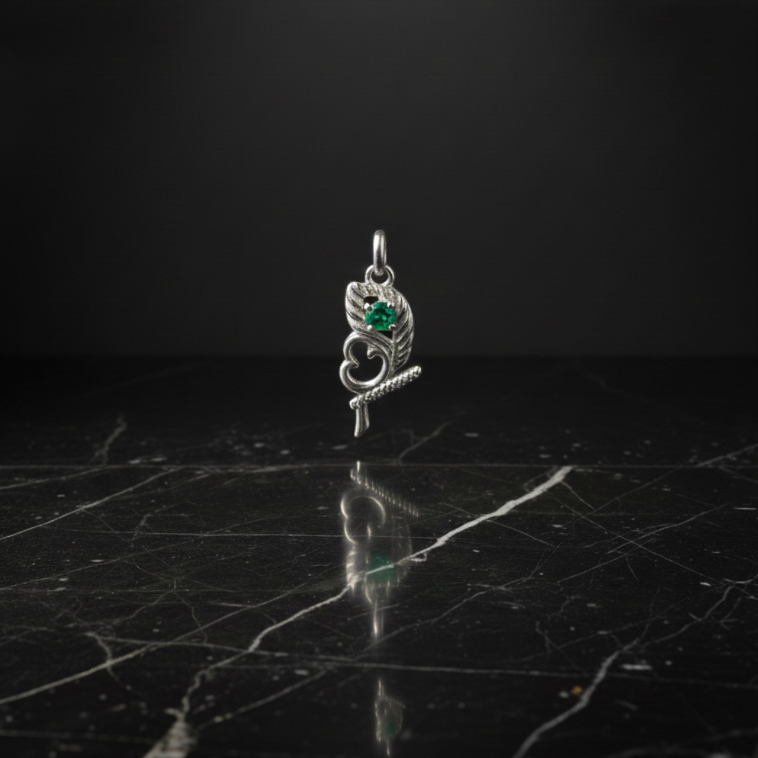 Elegant Sterling Silver Stylized Leaf Pendant with Om and flute