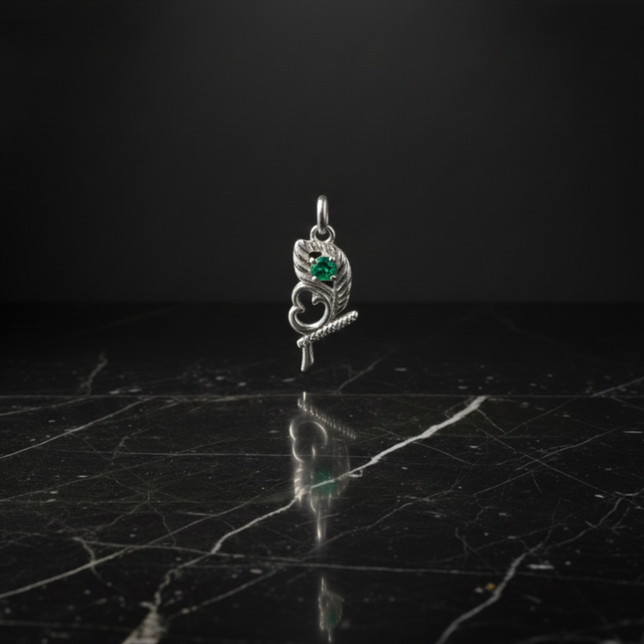 Elegant Sterling Silver Stylized Leaf Pendant with Om and flute