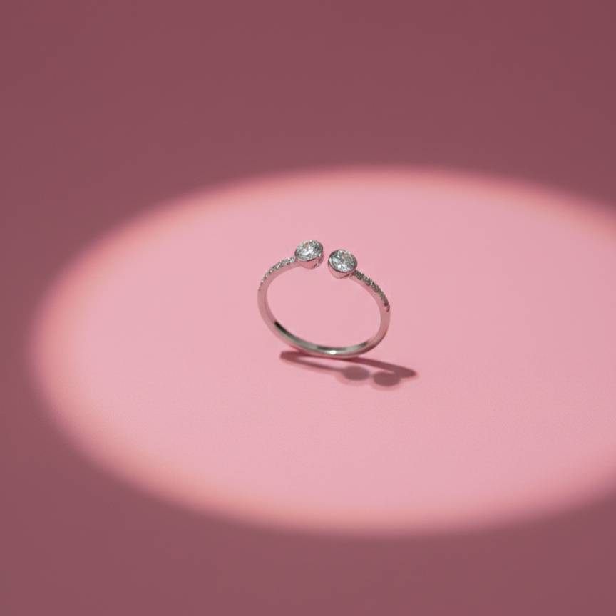 Dazzling Two-Stone Silver Open Cuff Ring