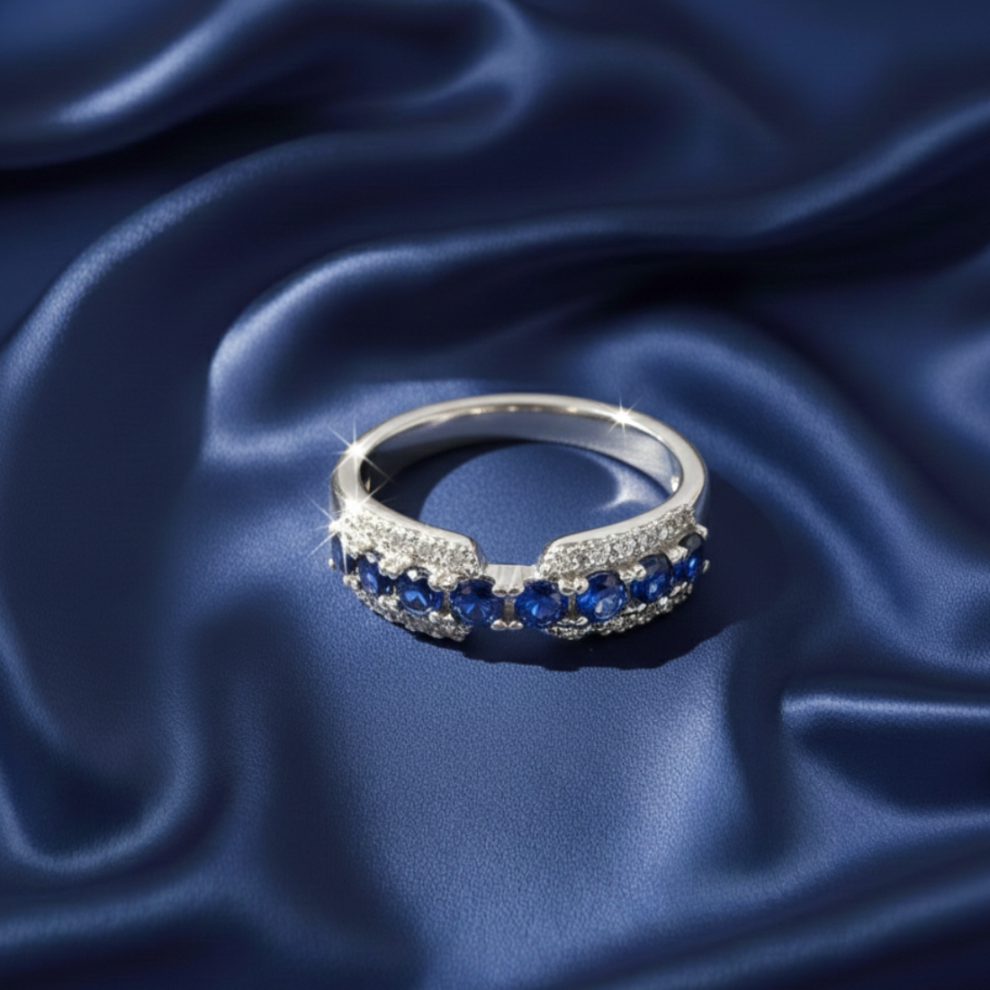 Sterling Silver Blue Sapphire Open Ring