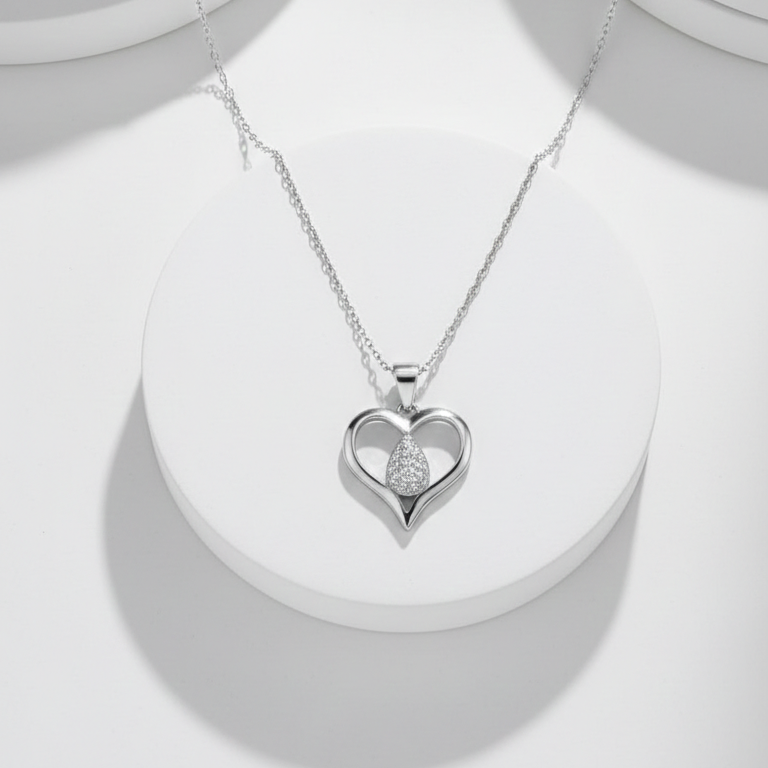Eternal Heart Teardrop Chain Pendant Sterling Silver & Cubic Zirconia