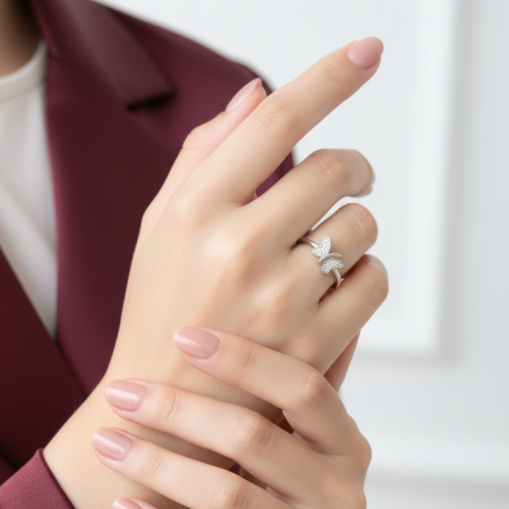 Elegant Silver Butterfly Sparkle Ring