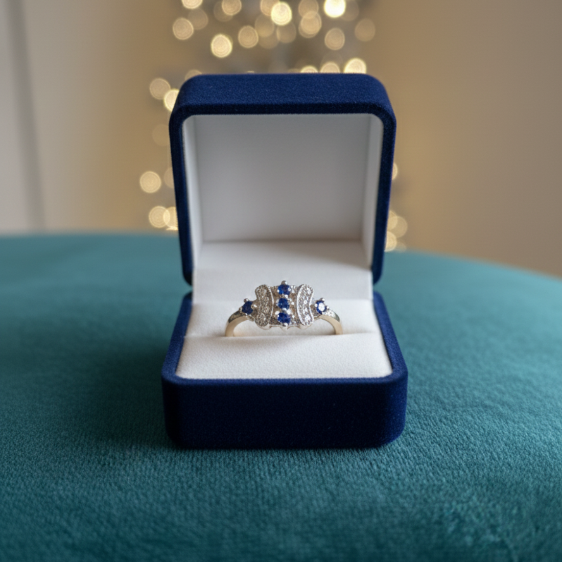 Vintage-Inspired Silver Ring with Ornate Blue Gemstone and Diamond Accents. - Balaji Jewellers
