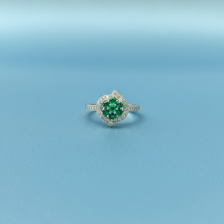 Exquisite Emerald Floral Cluster Ring in Sterling Silver
