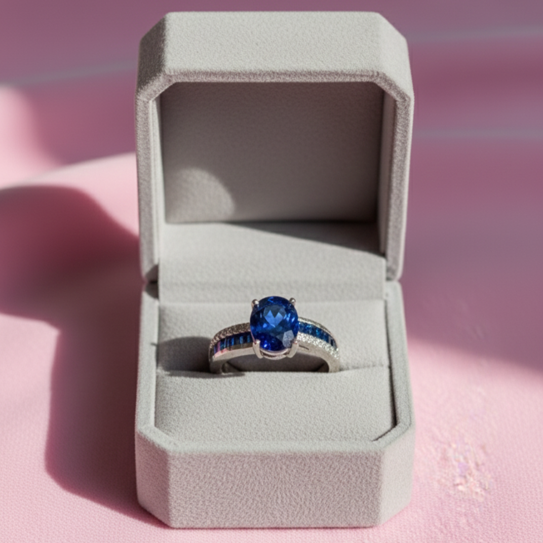 Deep Blue Oval Sapphire Diamond-Accented Ring